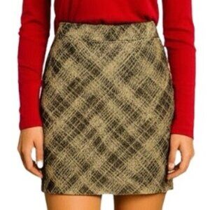 The Limited Plaid Woven Metallic Straight Pencil Mini Skirt Side Slit Small
